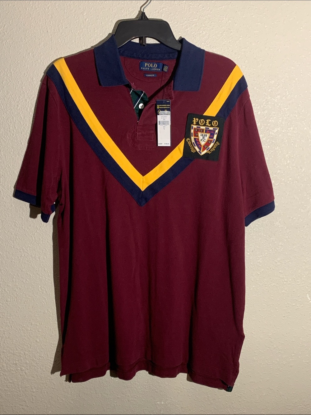 Polo by Ralph Lauren Maroon Rugby Polo with Navy & Yellow Chevrons